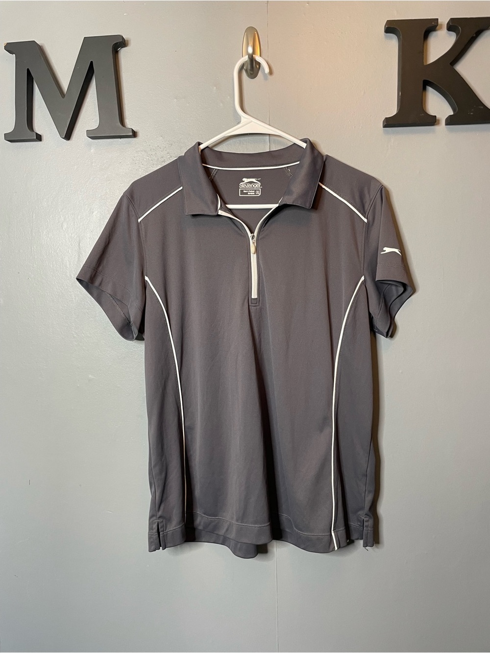 Slazenger Gray Short Sleeve Zip Golf Polo women's size XL‎